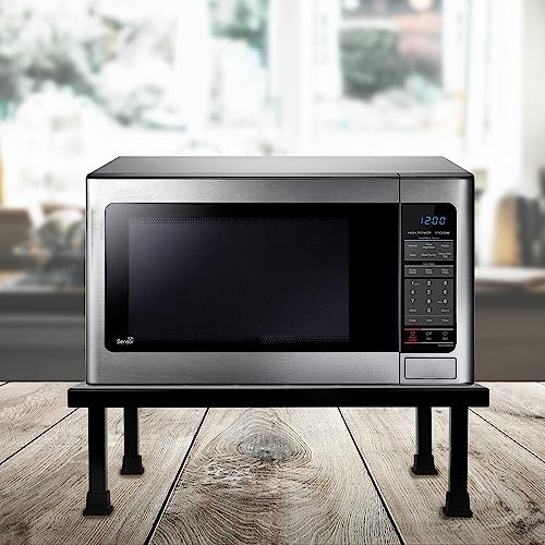 Image of Heavy Duty Metal Microwave Oven Stand for Kitchen Platform & Floor | Universal Fix Stand with Ventilation Holes, Anti-Slip Legs | Load Capacity Up to 50 Kg (Black)