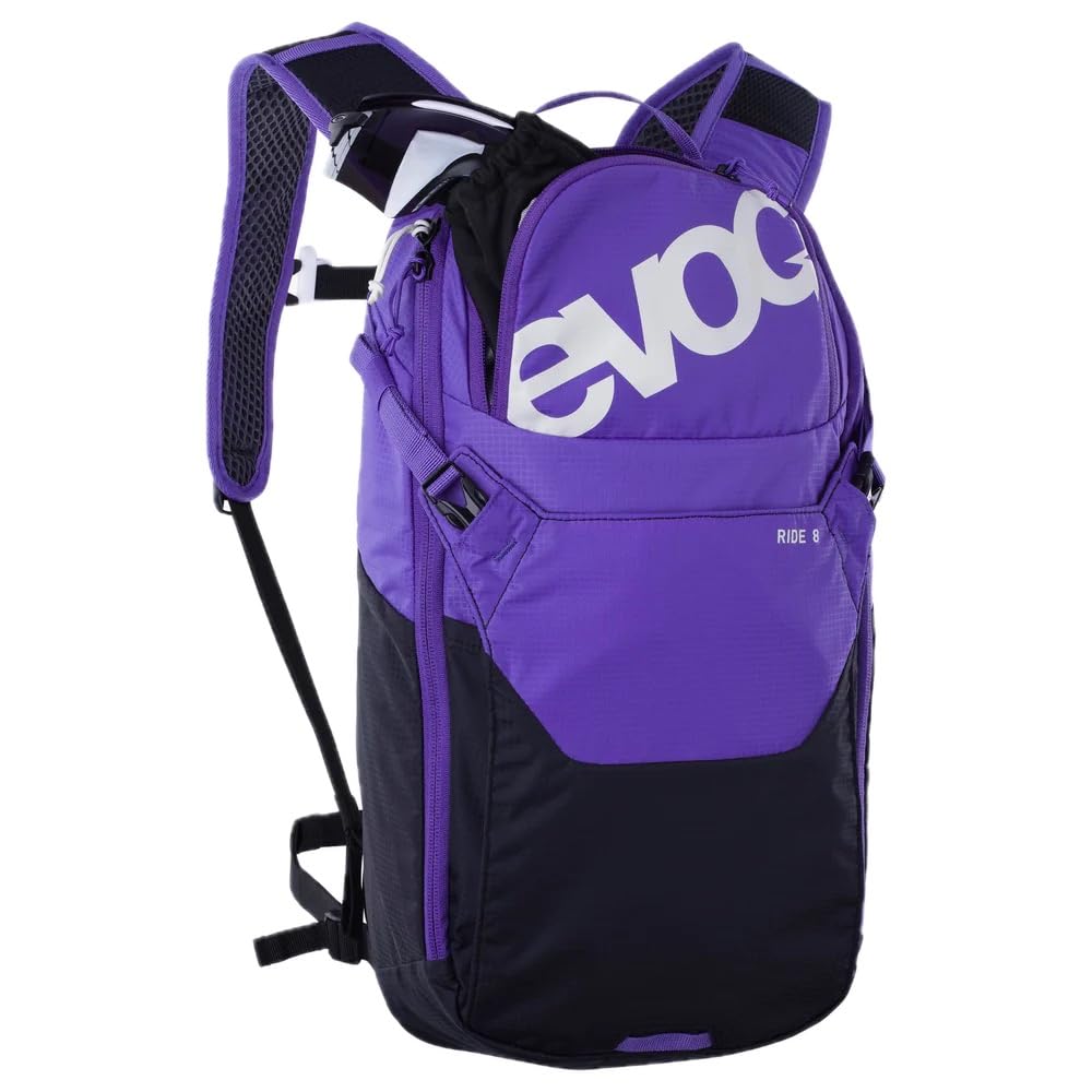 EVOC RIDE 8 + HYDRATION BLADDER 2 Plecak rowerowy, plecak trekkingowy (sprytne zarządzanie kieszeniami, 2 l HYDRATION BLADDER, wysokiej jakości plecak dzienny), fioletowy - czarny