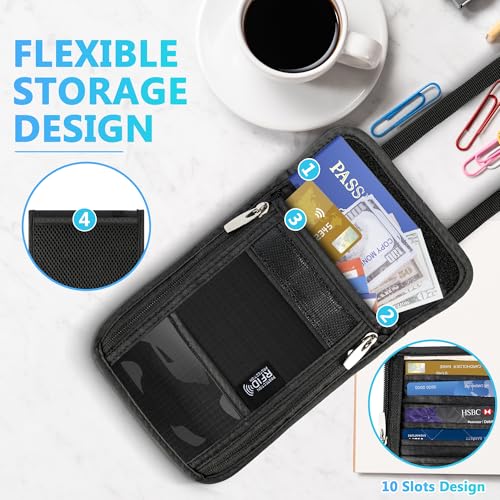 Neck Wallet with RFID Blocking, Waterproof Travel Passport Holder with Adjustable Strap, Passport Wallets Pouch Travel Essentials for Women Men (Dark Blue)3