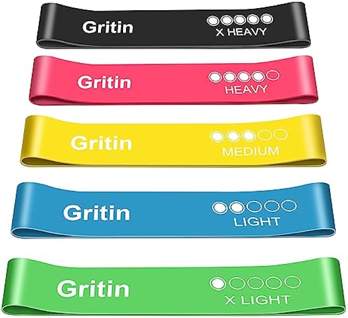 Gritin Resistance Exercise Loop Bands Set with Instruction Guide and Carry Bag - Set of 5 Fitness Elastic Bands for Working Out, Exercise,Gym,Training,Yoga