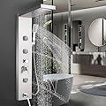 AlenArt Shower Panel Massage Jets Rainfall Waterfall Shower Head, Shower Stainless Steel Wall Mount Massage Multi-Function Bathroom Shower Panel Tower System, Brushed Nickel……