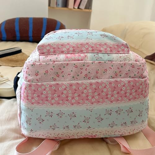 Floral Printed Kawaii Backpack with Pendant Bookbag for Teenagers (Pink)4