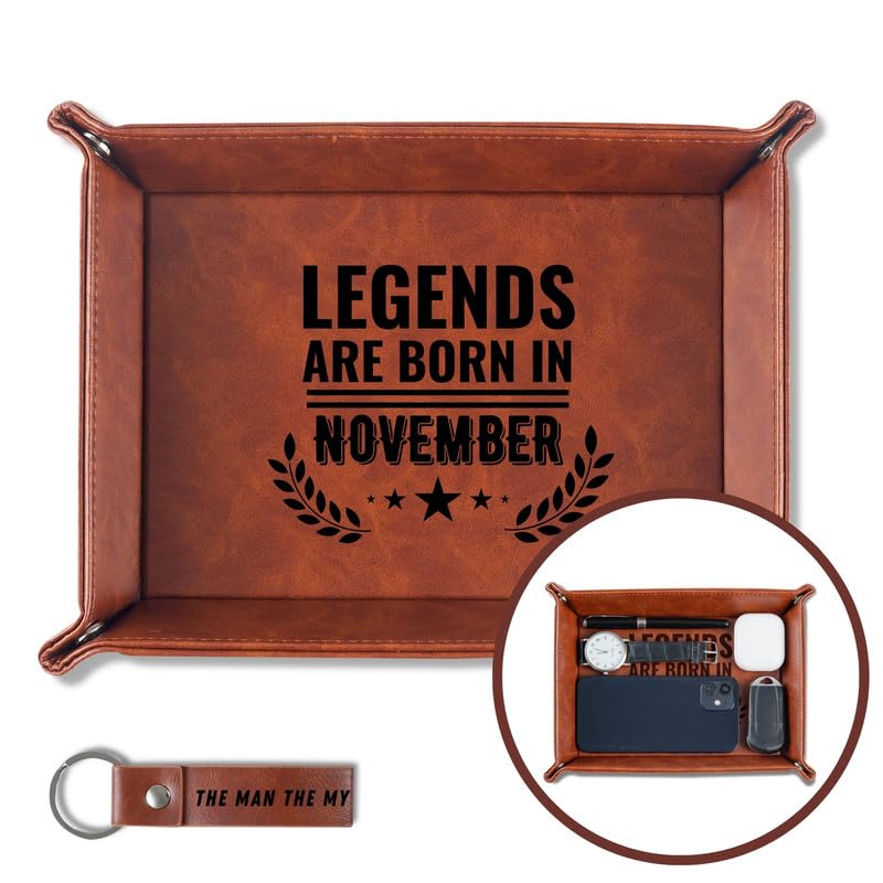 INNObeta Birthday Gifts for Men, Happy Birthday Valet Tray for Him, Male, Boyfriend, Son, Husband, Dad, Desktop Organizer PU Leather Tray - Legends