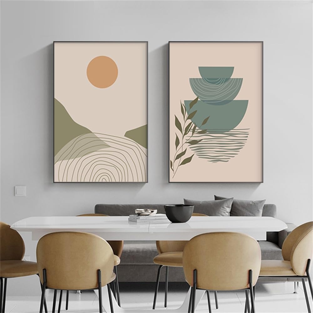 WUHBCZ Pictures,Nordic Line Art Poster Abstract Sun Leaves Canvas Painting Modern Geometry Wal Art Print Picture for Living Room Office Boho Decoration-50 * 60cm*2PCS (No Frame)