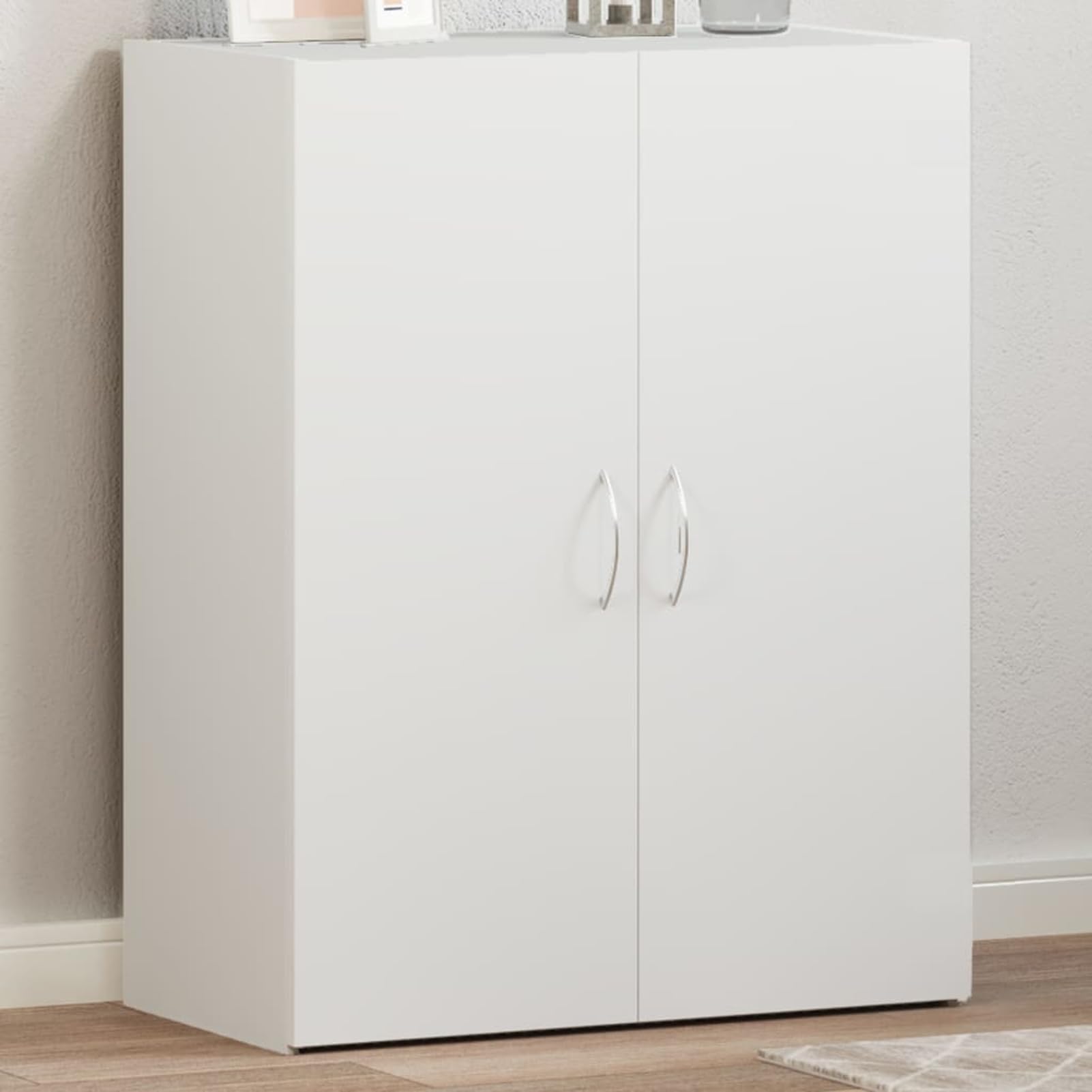 Aktenschrank 60x32x77,5 cm Weiß aus Holzwerkstoff mit praktischem Doppeltür-Design für Büroorganisation