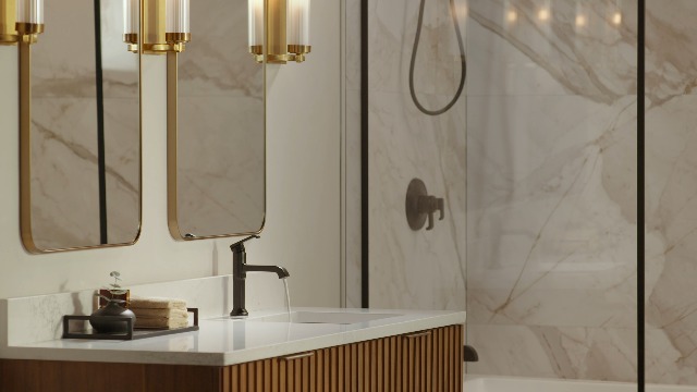 Delta Faucet Tetra Gold Single Hole Bathroom Faucet, Gold Single