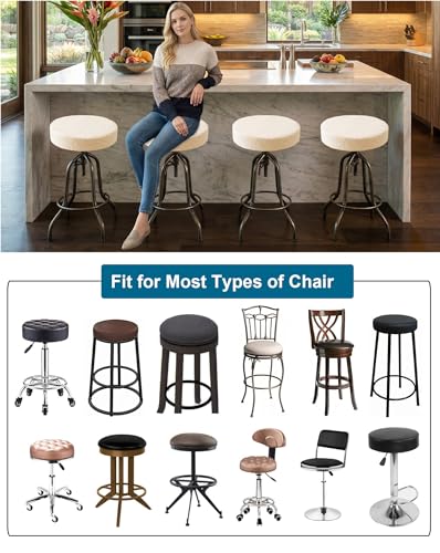 Image of CRFATOP 4 Pack Waterproof Bar Stool Covers Round Seat Slipcover,L,Beige