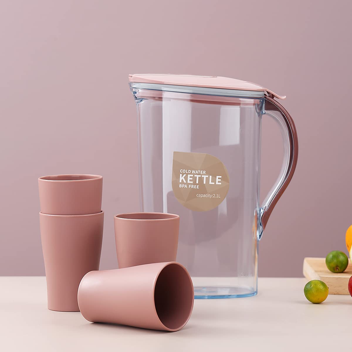 Brocca Frigo 2.1L Con 4 Tazze - In Vetroresina, Senza BPA, Per Bevande Fredde, Gialla - Foto 6