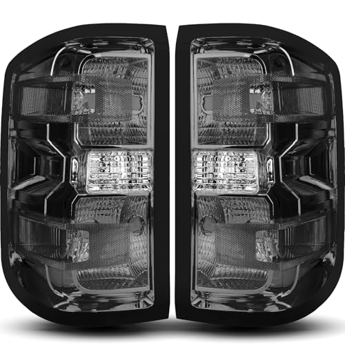 AutoBeeDen Tail Lights Compatible with Chevy Chevrolet Silverado 1500 2500 3500 2014-2019 GMC Sierra 2500 3500 2015-2019 Rear Lamps Without Bulbs (Dark Grey)