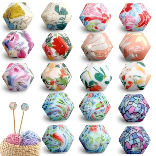 18Pcs Knitting Needle Stoppers Silicone Knitting Needle Point Protectors Hexagon Print Knitting Needle Caps Cute Needle Minders for Knitting Accessories and Gadgets