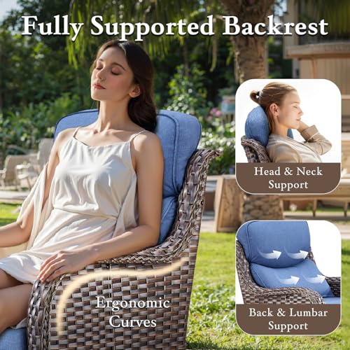 Luxury High Back Outdoor Furniture with 6-inch Extra Thick Cushions, Patio Furniture Set with Swivel Chairs, 7 PCS Wicker Conversation Set for Yard, Deck, Poolside, Brown/Blue - Image 6