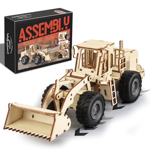 MOCBURIKU 3D Wooden Puzzles Bulldozer Model Kits, DIY Wood Craft Assembly Car Building Kits with Pull Back Mechanism, Gifts for Adults Men Teens Age 14 yrs Above to Build for Birthday Christmas