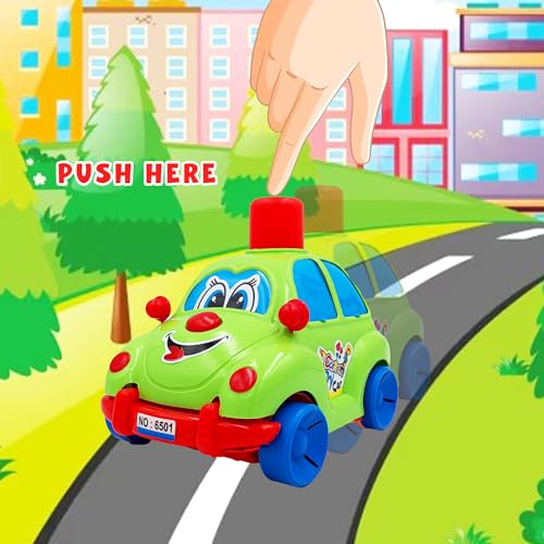 Image of ToyBharat Push N Go Cartoon Car - Fun Multicolour Toy for Kids 1-6 Years, Safe, Durable & Gift-Ready