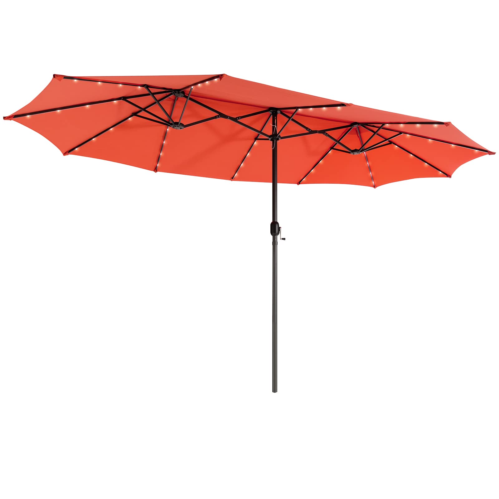 Giantex 15 FT Double Patio Umbrellas with 48 Solar LED Lights, Auto-Charging Panel, Crank System, Outdoor Extra-Large Rectangle Market Table Umbrella for Garden Deck Backyard Beach Pool (Orange)