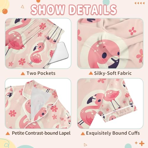 senya Cute Flamingo Pink Satin Summer Pajama Sets Silk Short Sleeve Button Down Sleepwear3