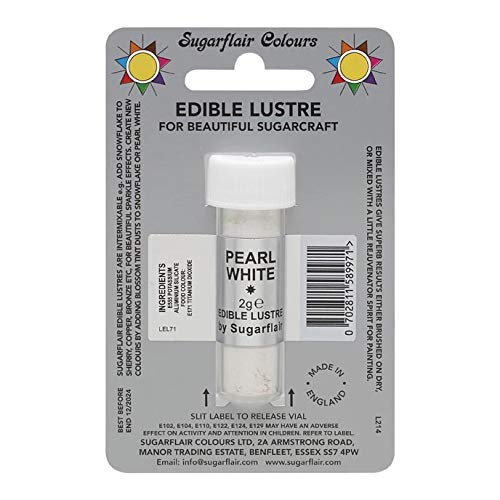 Sugarflair Comestible Lustre Polvo Color de Alimentos Fondant Polvo Blanco Perla