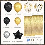 Black and Gold Birthday Party Decorations Kit for Men Women, Cheers Beer Confetti Black Gold Balloon Happy Birthday Banner Fringe Curtains Swirl Circle Dots Tassels Pom Graduation 30th 40th 50th Him - Image 3