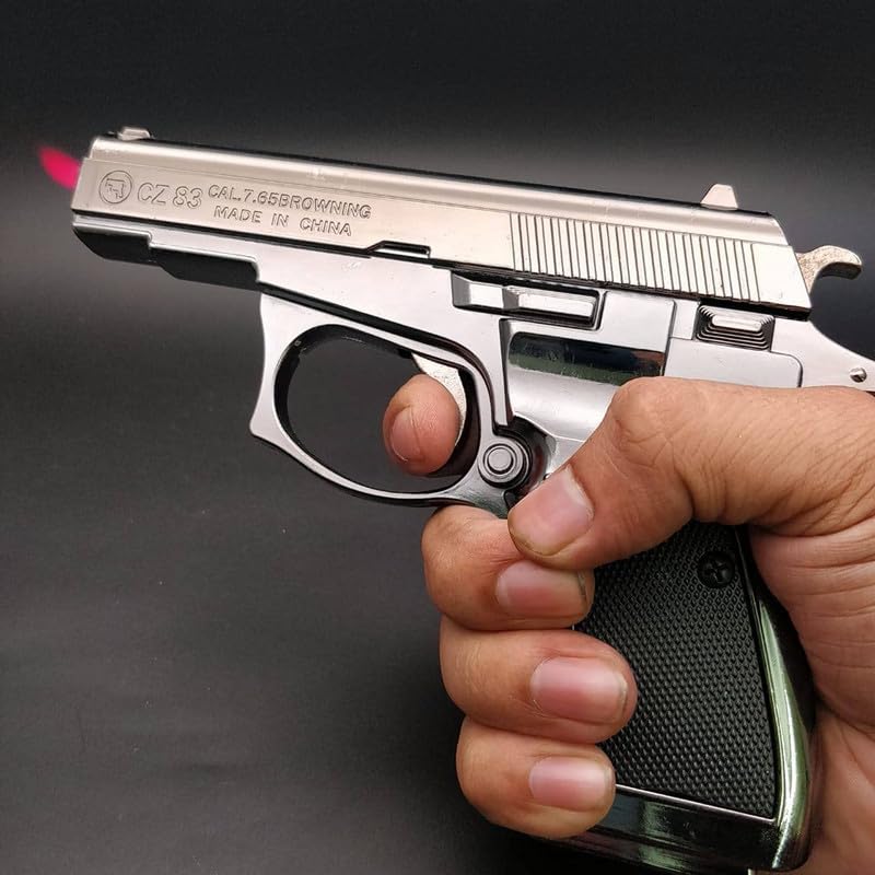 Image of Heavy Metal Gun Pistol Shaped with Barrel Pull Back System and Holster Pocket Lighter
