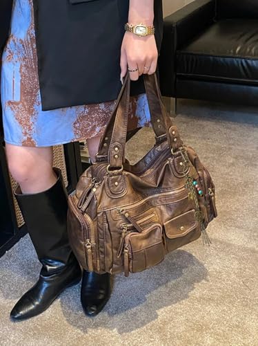Image of Worldlyda Crossbody Bags for Women Large Tote Soft Leather Purses Washed Y2K Hobo Vintage Handbag Shoulder City Bag