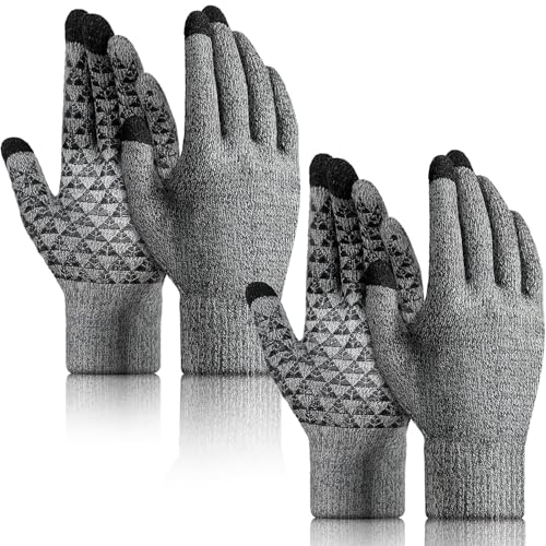 2 Pairs Silicone Print Knit Gloves for Men Women Cold Weather Winter Rides - image 1