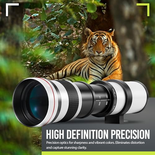 Image of High-Power 420-800mm f /8.3 HD Manual Telephoto Lens for Nikon D500, D600, D610, D700, D750, D800, D800e, D810, D810a D850 D3400 D5000 D5100 D5200 D5300 D5500 D5600 D7100 D7200 D7500 DSLR (White)