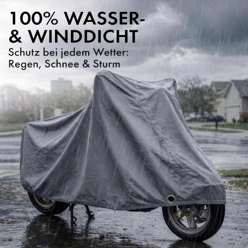 Motorrad Abdeckplane All Weather M, 100% wasserdichte Outdoor Motorrad Plane Ganz-Jahres-Schutz, Abdeckplane Silber 215x95x120 cm – Ansicht 3