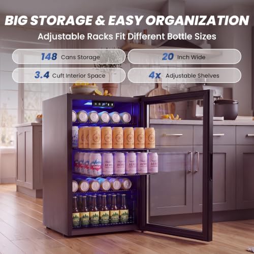 Image of 20 inch Beverage Refrigerator, 3.4 Cu. Ft. Drink Cooler with Glass Door Black