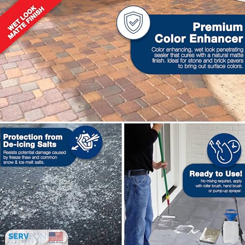 Natural Stone Sealer (Wet Look Matte Finish) Commercial Grade Outdoor Indoor Waterproof Grout Sealer Protects Pavers Pools Patios Decorative Landscape Stones (1 Gallon) H2800S - Image 6