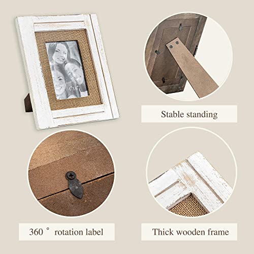 Farmhouse Wooden Burlap Picture Photo Frame 4X6 Tabletop And Wall Mounted, Can Hang Horizontally And Vertically, Gift For Halloween, Thanks Giving Day, Mother's Day, Christmas, New Year(White) #TOP3