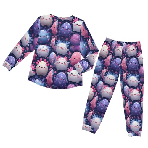 Cute Axolotls Floral Eggs Kawaii Soft Pajama Set for All Seasons,Breathable Pjs Long Sleeve Sleepwear,Comfy Loungewear 2 Piece Underwear Set 3T2