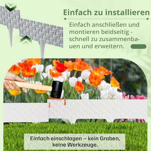 GARDENIX Rattan Rasenkante Kunststoff - Beetumrandung Rattanoptik, 3.2m Gartenpalisade Holz, Beeteinfassung Anthrazit, 4 Module, UV-beständig Beetzaun, Gartenpalisade Vielseitig Einsetzbar
