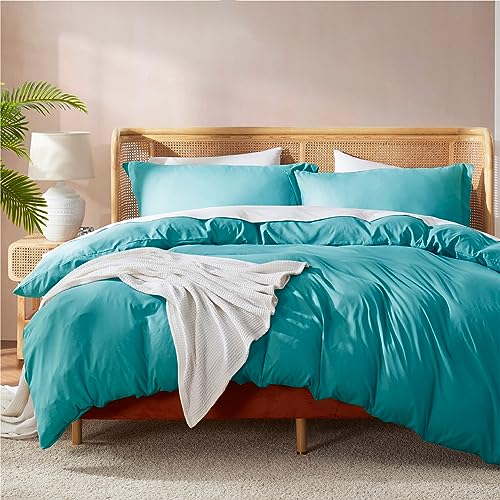 Nestl Teal California King Duvet Cover Sets - Soft Double Brushed Cal King Duvet Cover, 3 Piece, with Button Closure, 1 Duvet Cover 104x98 inches and 2 Pillow Shams