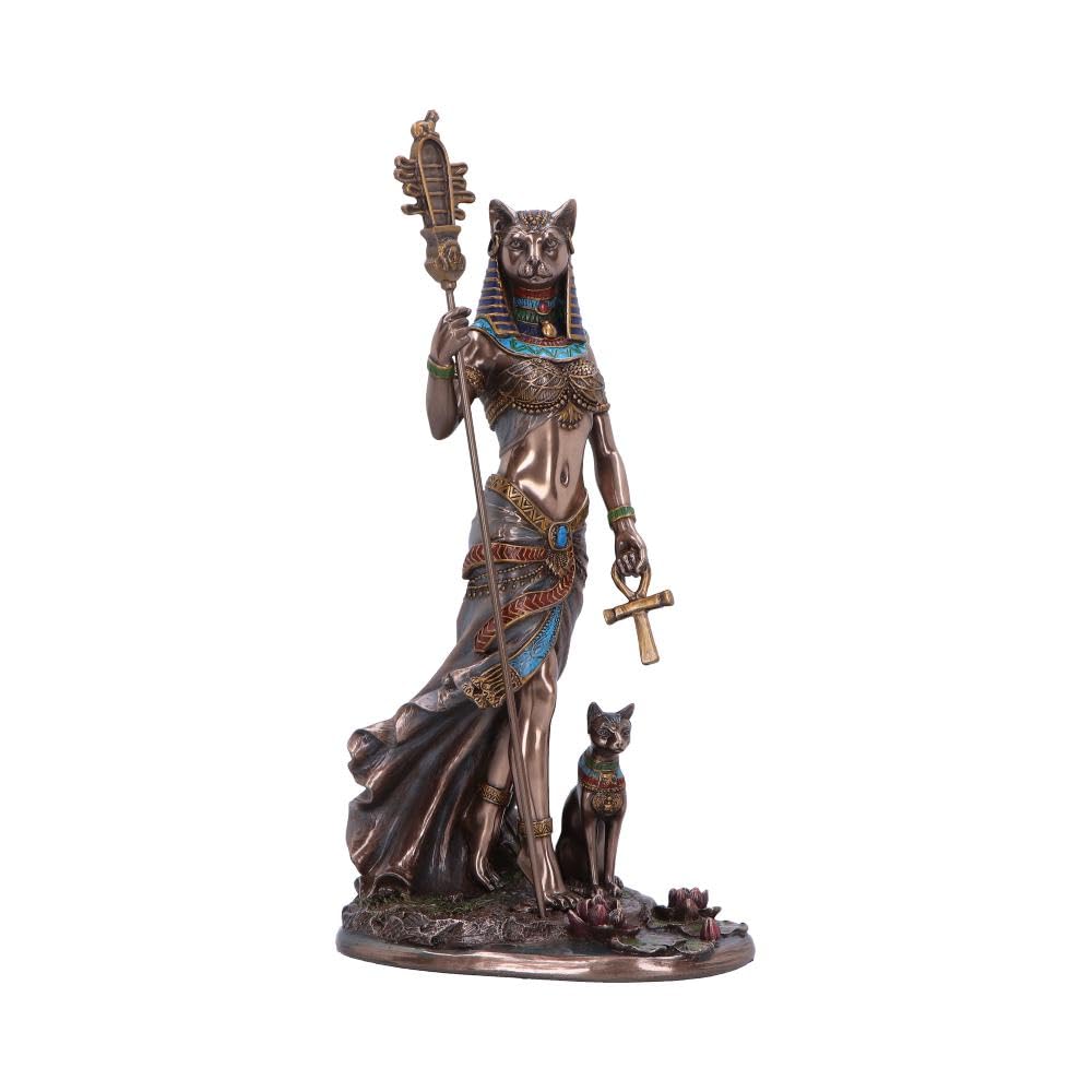 Nemesis Now Bastet Goddess Figurine 27cm – Egyptian Cat Goddess of Protection & Strength Statue, Ankh & Staff Mythology Decor