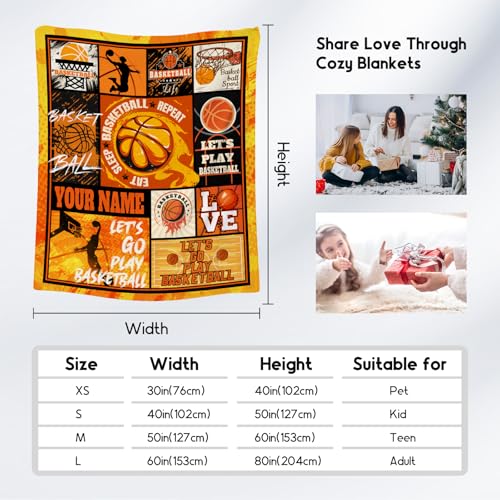 Custom Basketball Blanket - 40x50 Inches Sports Throw Blanket for Boys Kids - Orange Soft Fuzzy Blankets for Couch, Sofa & Office