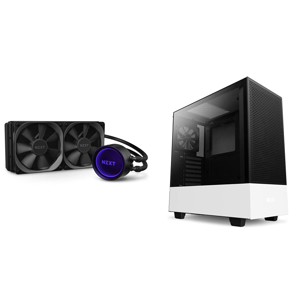 NZXT Kraken X63 280mm - RL-KRX63-01 - AIO RGB CPU Liquid Cooler - Rotating Infinity Mirror Design - Improved Pump & H510 Flow - CA-H52FW-01 - Compact ATX Mid-Tower PC Gaming Case - White/Black