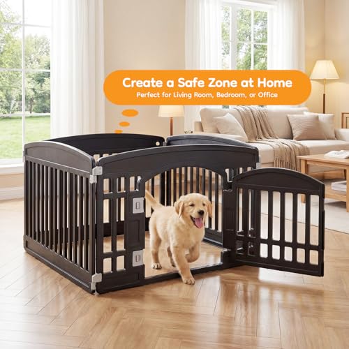 Image of NEWBULIG Dog Playpen 4-Panel, 24IN Puppy Playpen, Stable Dog Play Pen Indoors /Outdoor with Secure Locking Door, Plastic Pet Fence for Small & Medium Dogs