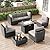 LayinSun 8 Pieces Patio Furniture Set with Fire Pit Table, Black Rattan Modular Sectional Patio Conversation Sofa Set