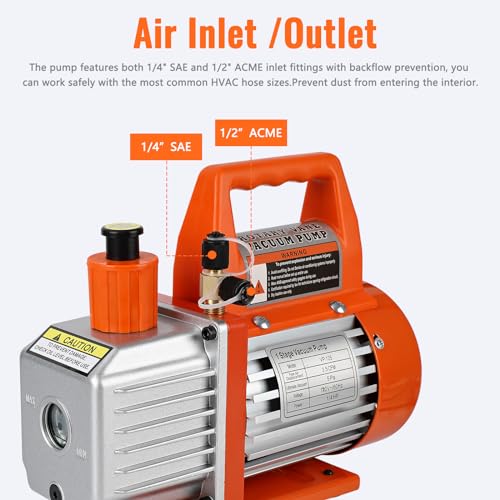 Bomba de vacío económica de una etapa, 120 V, 3,5 CFM, 1/4 HP, tipo de paleta rotativa, para aire acondicionado, refrigerante HVAC y herramientas neumáticas, compatible con R22, R134a y R410a miniatura 3
