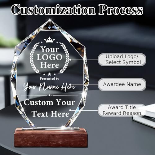 Image of Custom Crystal Award Trophy, Personalized Trophy with Company Logo & Text