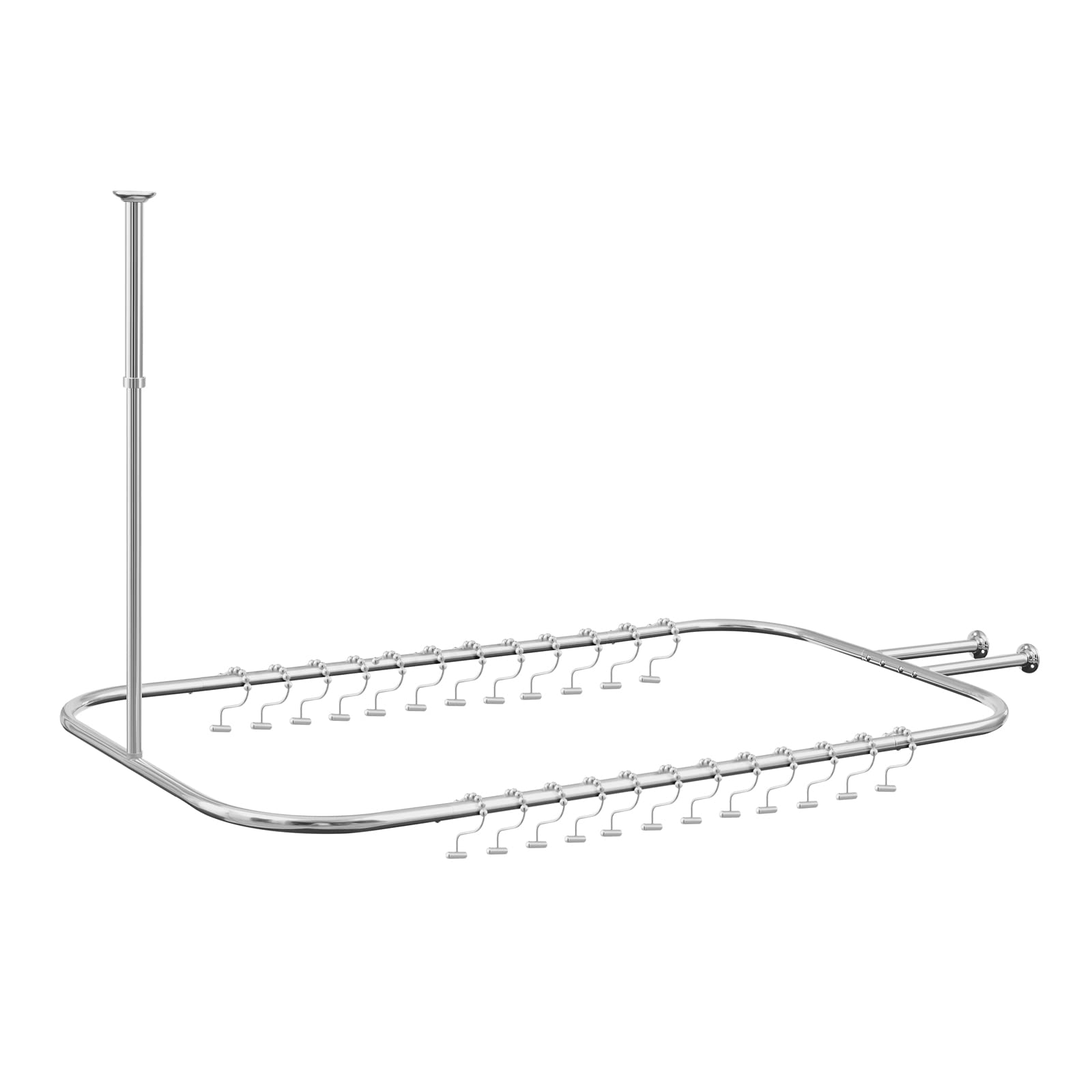 Cozy Bathfit NeverRust Aluminum Hoop Shower Curtain Rod with 24pcs Shower Curtain Hooks, for Claw Foot Tubs, for Free Standing Tubs (Chrome)