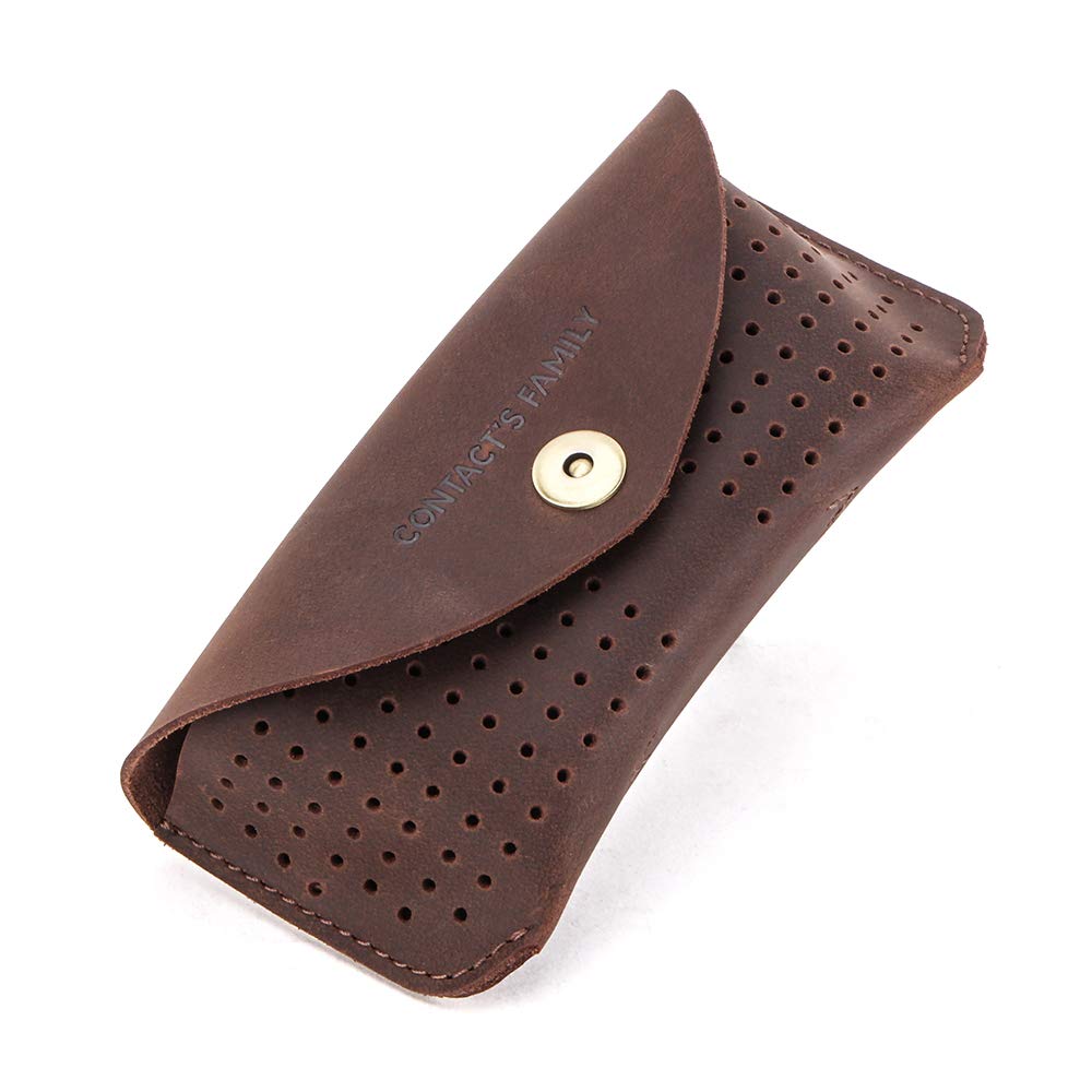 Contacts Estuche de piel auténtica para gafas de sol, estuche protector para llevar gafas de viaje de negocios para hombres y mujeres, vintage
