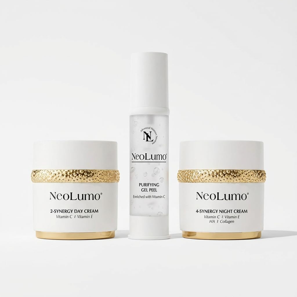 NeoLumo Harmony Bundle, żel oczyszczający + 2 krem na dzień Synergy + 4 Synergy Night Cream, zestaw do pielęgnacji twarzy, witamina C, witamina E, hialuron, kolagen