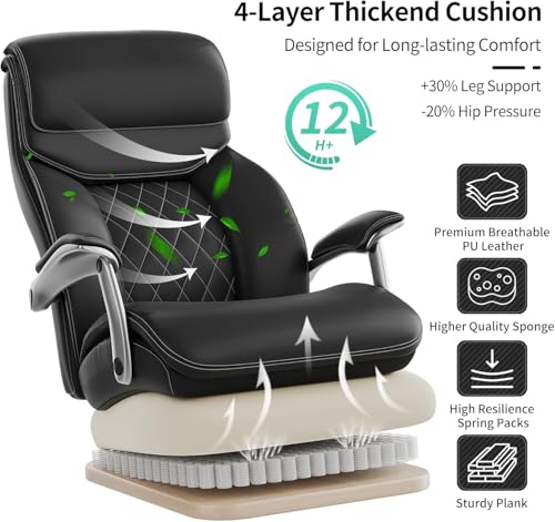 Image of Big and Tall Office Chair with Wide Area Armrest, 600lbs Heavy Duty Desk Chair with Adjustable Lumbar Support, PU Leather High Back Ergonomic Executive Computer Chair