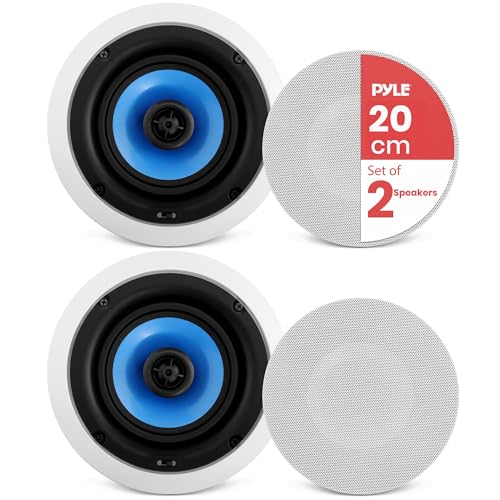 Pyle Home 2-Way In-Wall In-Ceiling Speaker System - Dual 8 Inch 300W Pair of Ceiling Wall Flush Mount Speakers w/ 1' Silk Dome Tweeter, Adjustable Treble Control - For Home Theater Entertainment PIC8E
