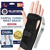 Doctor Developed Premium Carpal Tunnel Night Wrist Brace & Support [Single] (with Splint) & Doctor Written Handbook - Fully Adjustable with Comfort Padding & Shaping