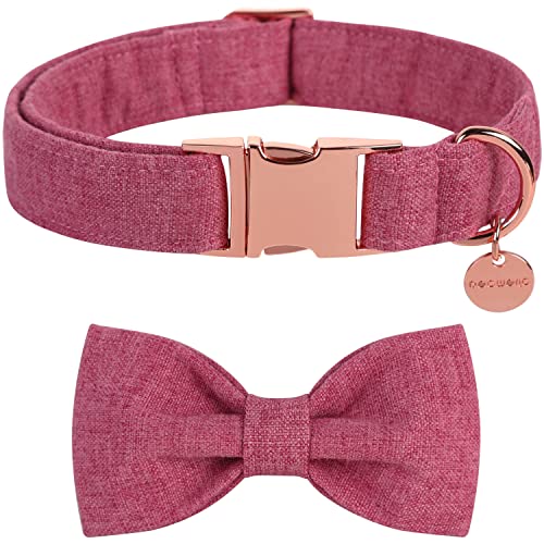 Rose Gold Dog Collar 15 DOGWONG Pink Dog Collar with Bow, Soft Cotton Pet Collar ...