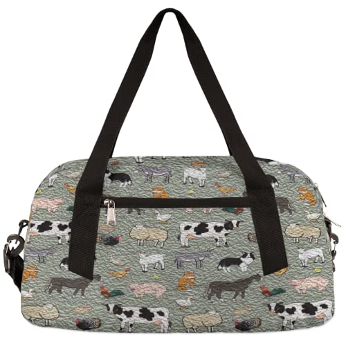 Cute Farm Animals Rooster Cow Kids Duffel Bag for Girls Boys, Animals Oil Painting Dance Bag Overnight Small Duffel Bag Carry On Weekend Sports Gym Travel Bag for School Practice Gymnastics Ballet