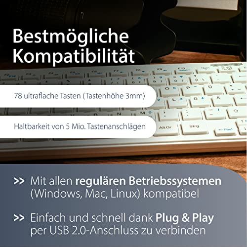 MediaRange: Tastatur Funk QWERTZ (DE/AT), 1,8m Kabel kompakt, Weiß – Ansicht 4