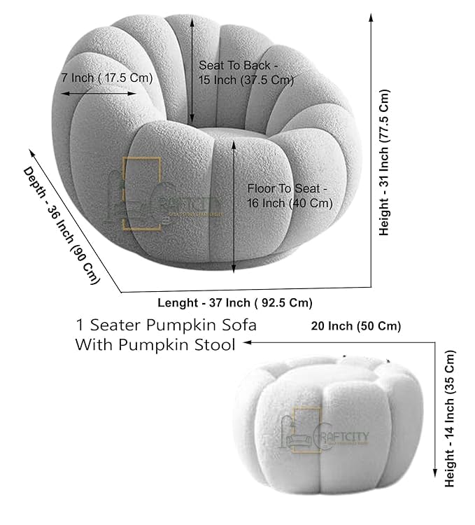 Image of CRAFTCITY 1 Seater Pumpkin Sofa with Ottoman /Stool |Accent Chair Set