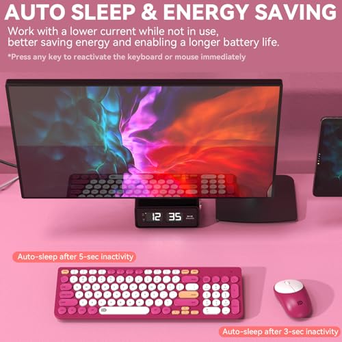 Image of FD Wireless Keyboards and Mouse Combo - 2.4GHz USB Cordless, Cute Wireless Keyboard Round Keys, Quiet and Slim Set for Laptop, Computer, TV and Mac - Strawberry White Colorful